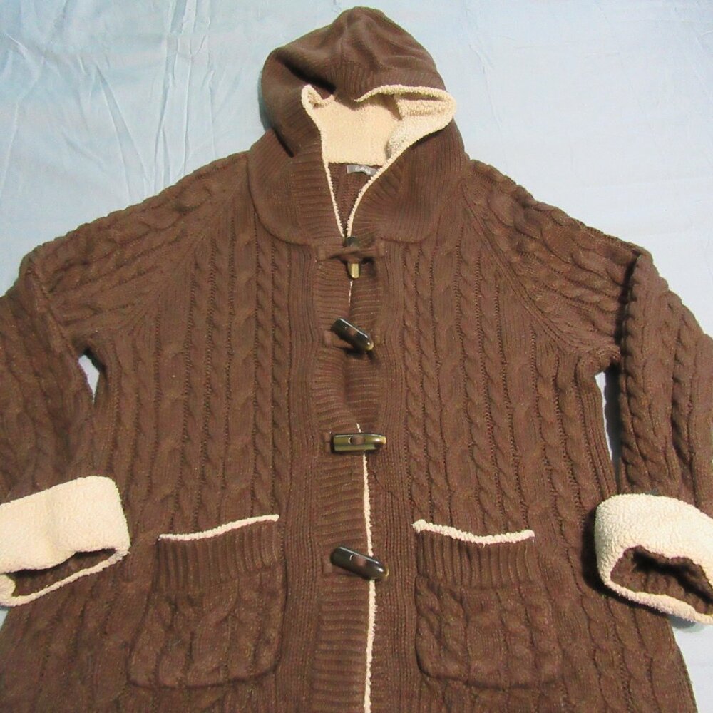 Womens Cabelas Cable Knit Toggle Button Hooded Sw… - image 6